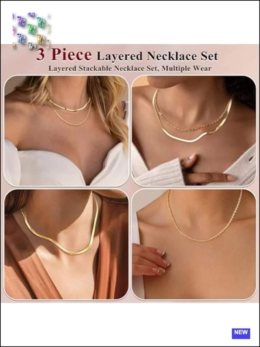 S925 Sterling Silver Plated Layered Necklace Set, 3 Piece Herringbone Rope